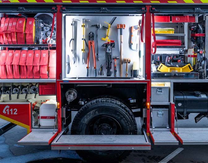 Materiaalinrichting van een brandweerwagen Materiaalinrichting van een brandweerwagen